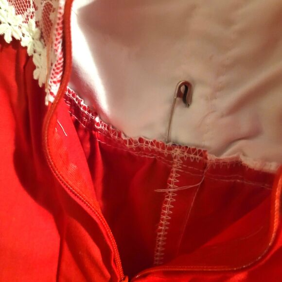 vintage 80s jumper romper one piece red cottagecore lace bow handmade in USA 4 - Picture 9 of 10